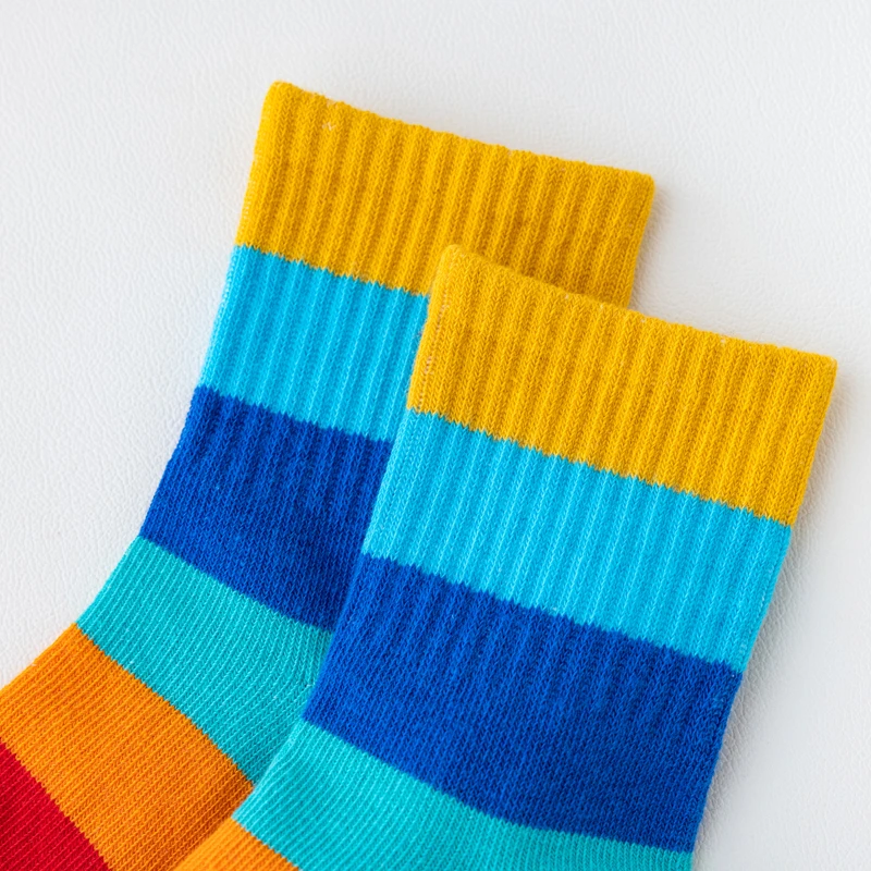 5 Paar Mädchensocken mit Regenbogenmuster, Baumwolle, bequem, atmungsaktiv, weich, Kindersocken – Detail 7