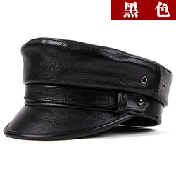 Genuine Leather Sheep Skin Leather Real Men Women Yacht Captain Sailor Hat Newsboy Cabbie Baker Boy Peaked Beret Cap