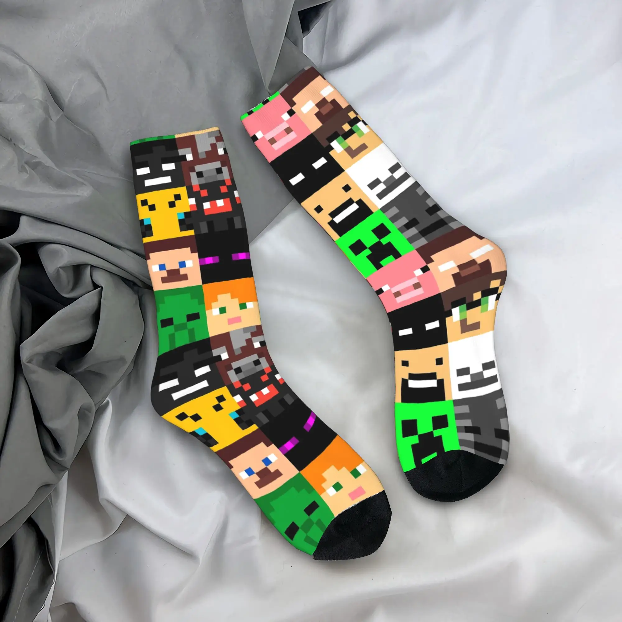 Autumn Winter Cool Women Men Pixel Game Creepers Socks  Sweat Absorbing Soccer Socks