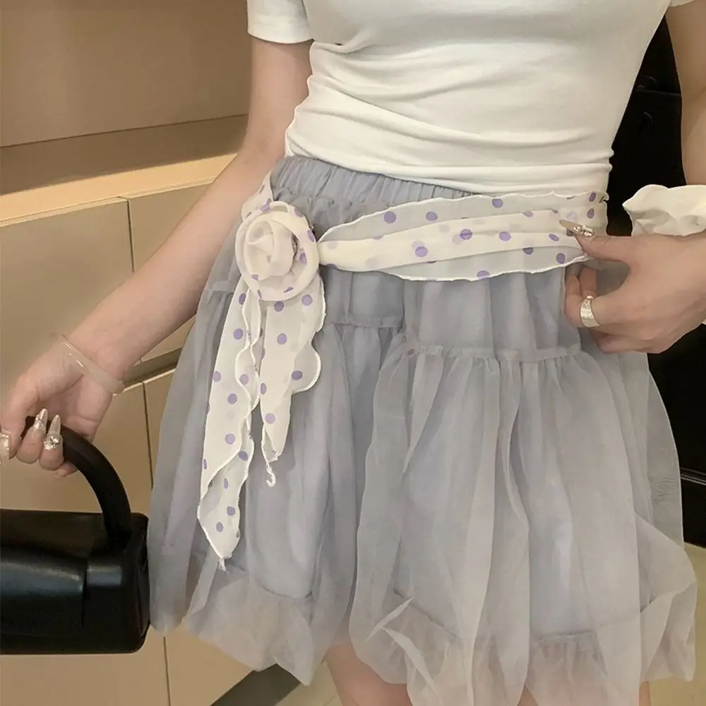 Unique Y2k Long Polka Dot Waistband Designer Thin Silk Waist Belt Floral Tie Up Dress Jeans Belt Summer