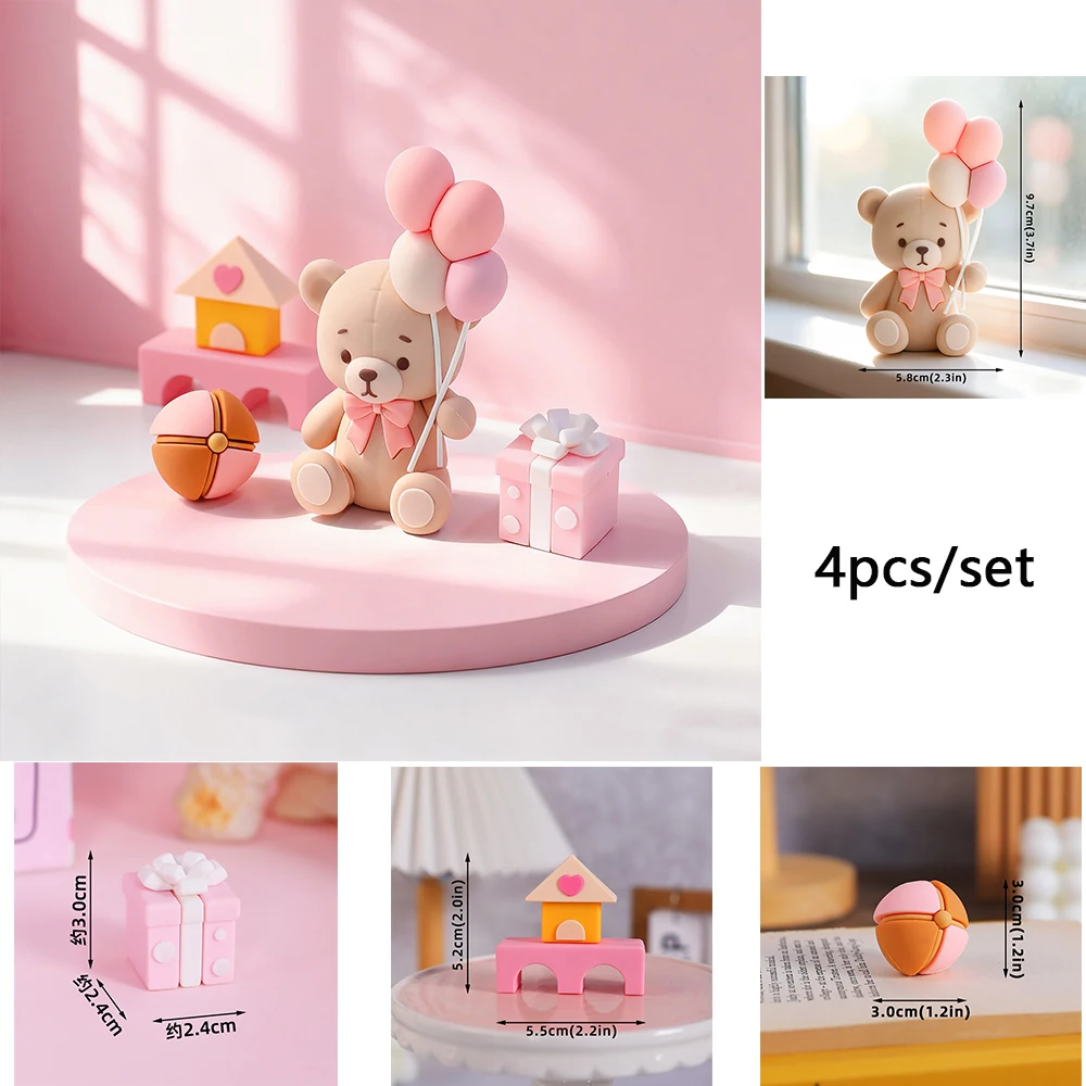 Cartoon Ballon Bär Kuchen Dekor Rosa Schleife Baby Thema Kuchen Topper für Mädchen 1. Geburtstag Party Baby Dusche Dekorationen Lieferungen – Detail 5