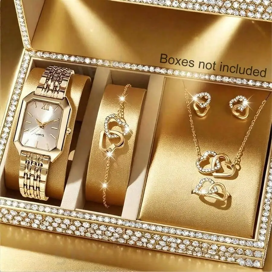 Womens Square Case Quartz Watch With Heart Pendant Necklace Jewelry Set Fashion Casual Gift view 5