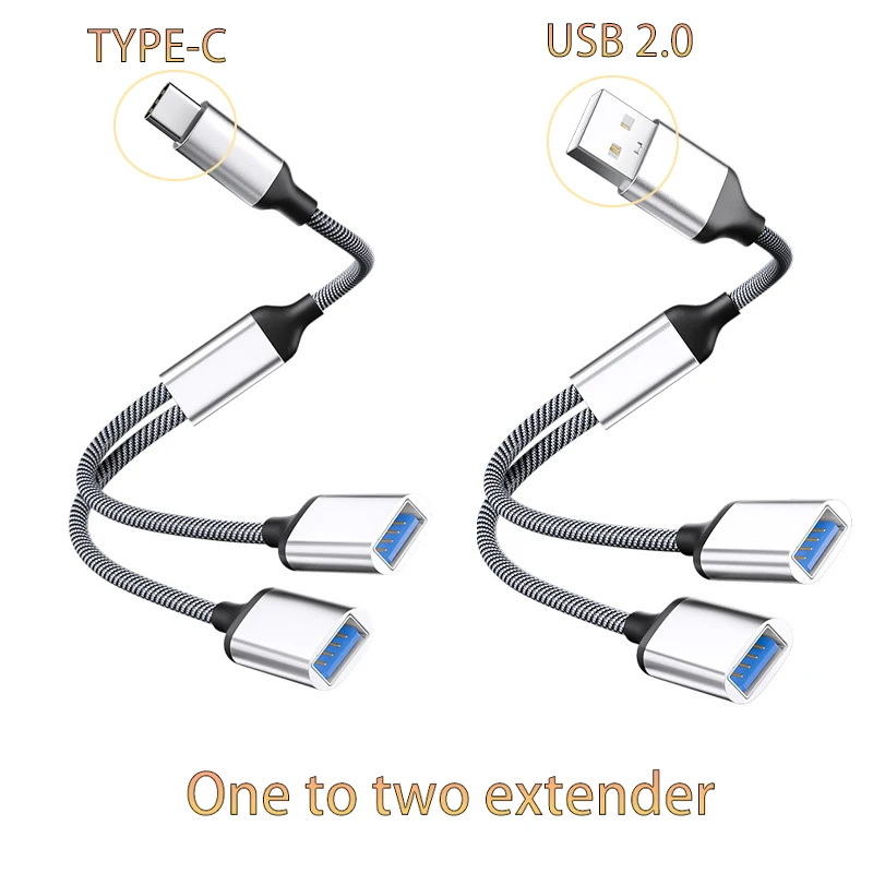 

28cm TypeC Multi Port Expander USB Mouse 1/2 Hub Laptop Extension Cable For Charging/Data Transmission/Laptop Data Cable 1Piece