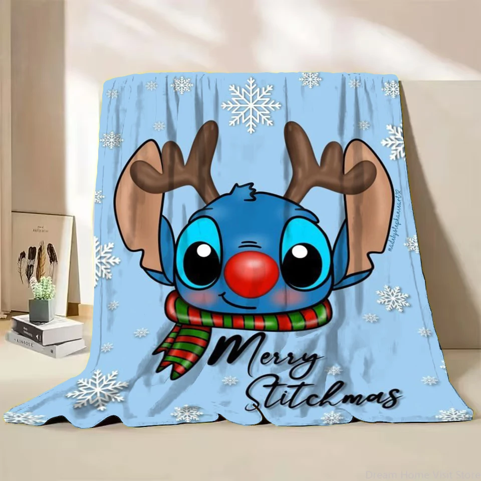 Disney Stitch Christmas Flannel Fluffy Blanket for Home Bedroom Bed Sofa Office Children Cover Adult Soft Blanket Kid Cute Gifts