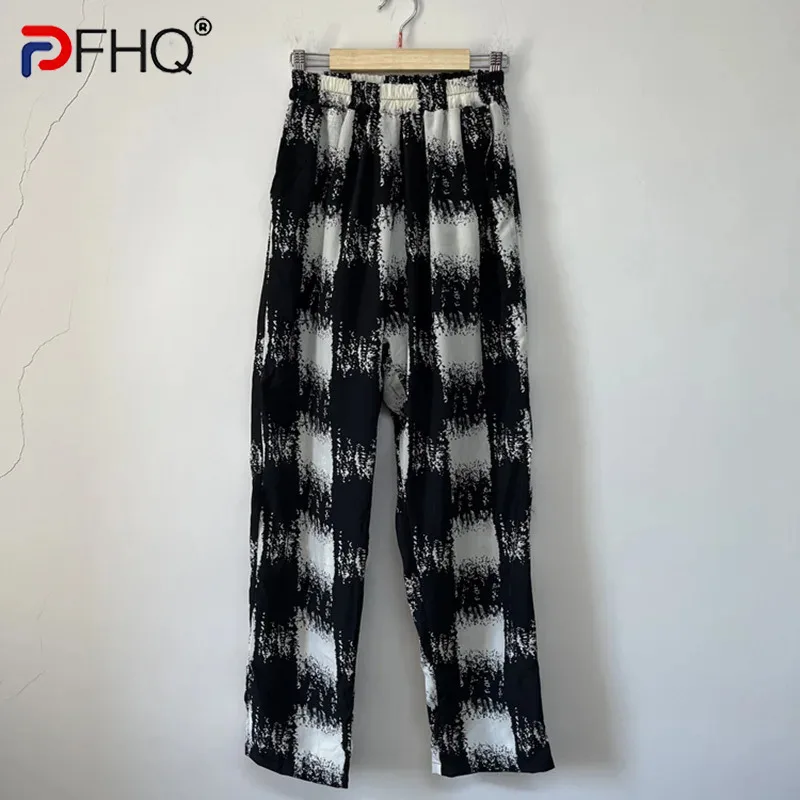 PFHQ Ink Wash Chiffon Male Pants Elastic Waist Outdoor Camping Summer Men's Versatile Contrast Color Sports Trousers New 21Z4699