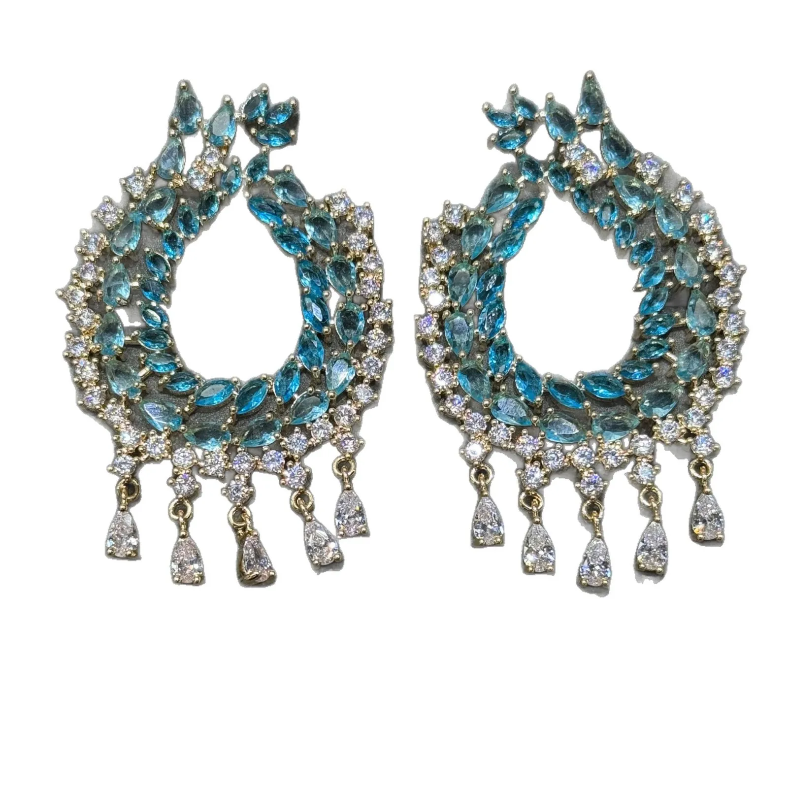 Elegant Long Fringe Drop Earrings Hollow Out Oval Floral Wreath Inlaid Cubic Zirconia Light Luxury Women Wedding Banquet Ear Acc