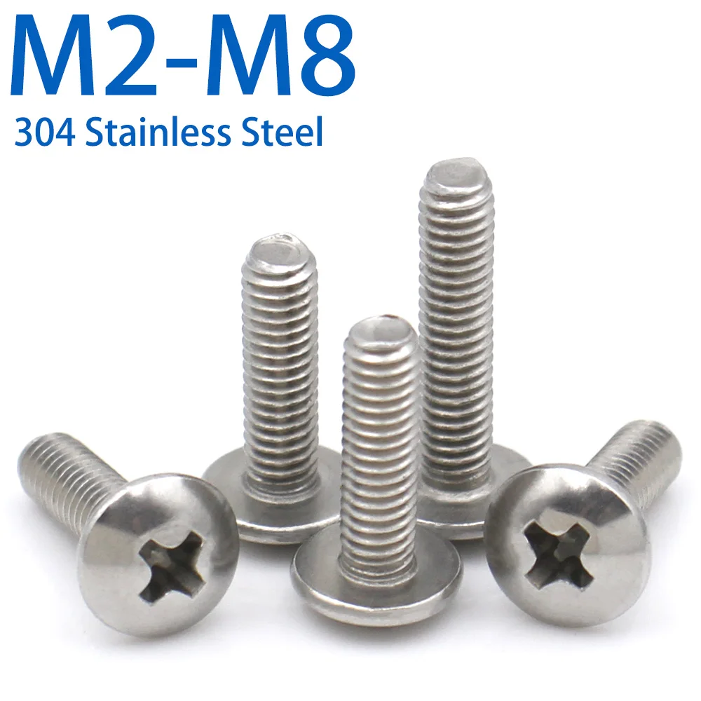 304 Stainless Steel Phillips Truss Head Screw Mushroom Head Umbrella Head Machine Bolt Cross Recessed Screws M2 M3 M4 M5 M6 M8