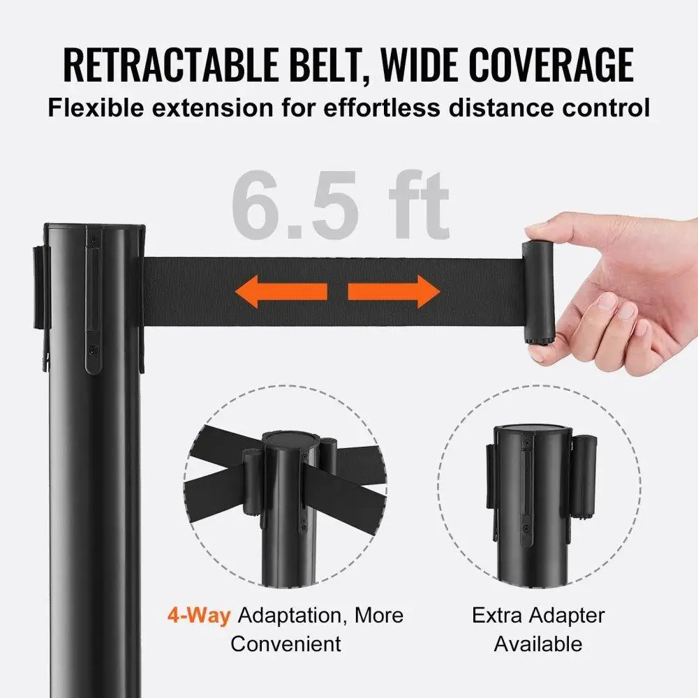 Crowd Control Stanchions 8-Pack with 4PCS 6.5FT Black Retractable Belts Plastic Queue Posts for airport Exhibition