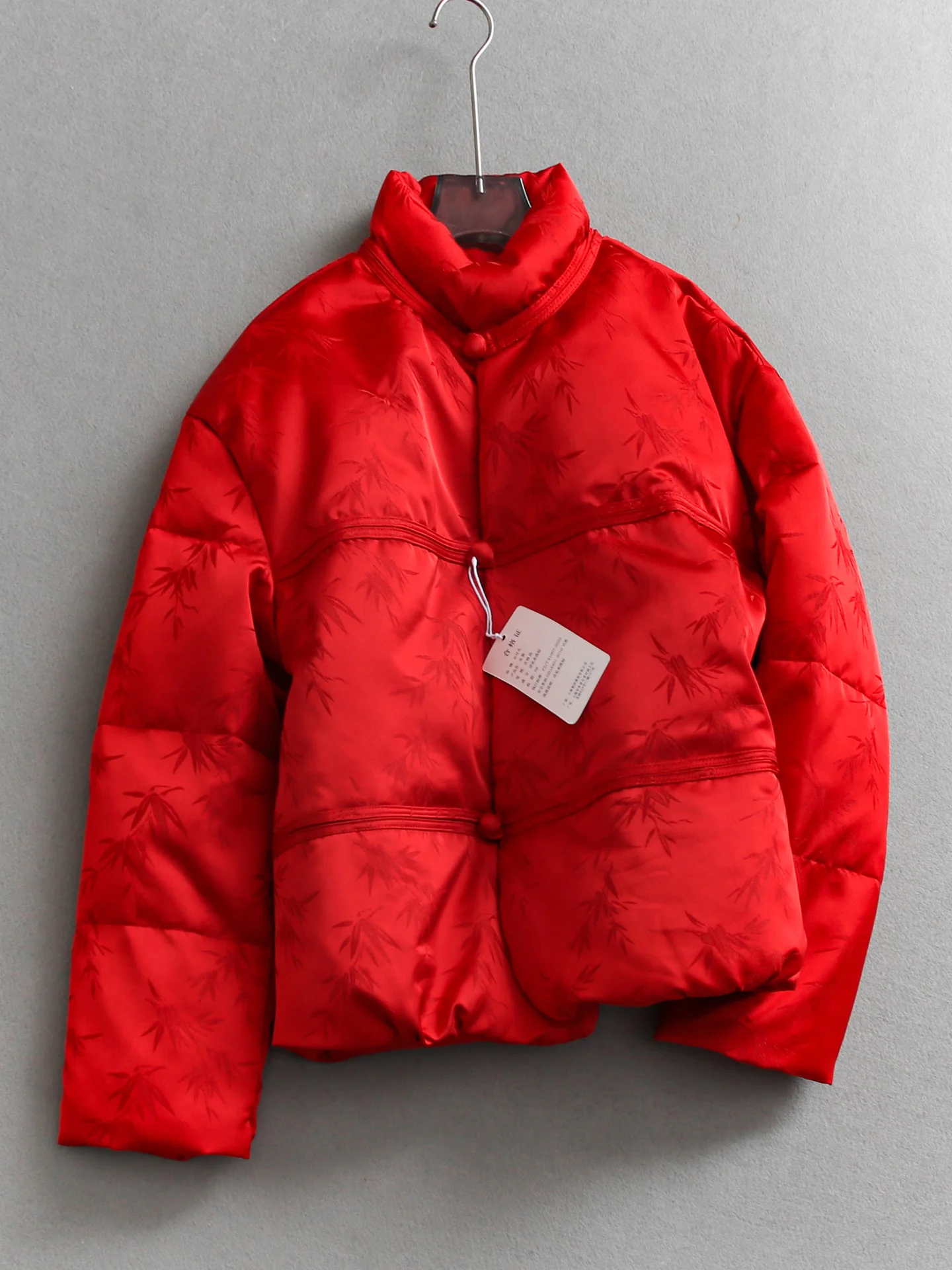

New Chinese Style Bamboo Pattern Long Sleeve Casual Women's down Jacket Warm Stand Collar Loose Fit Fashionable Winter Coat