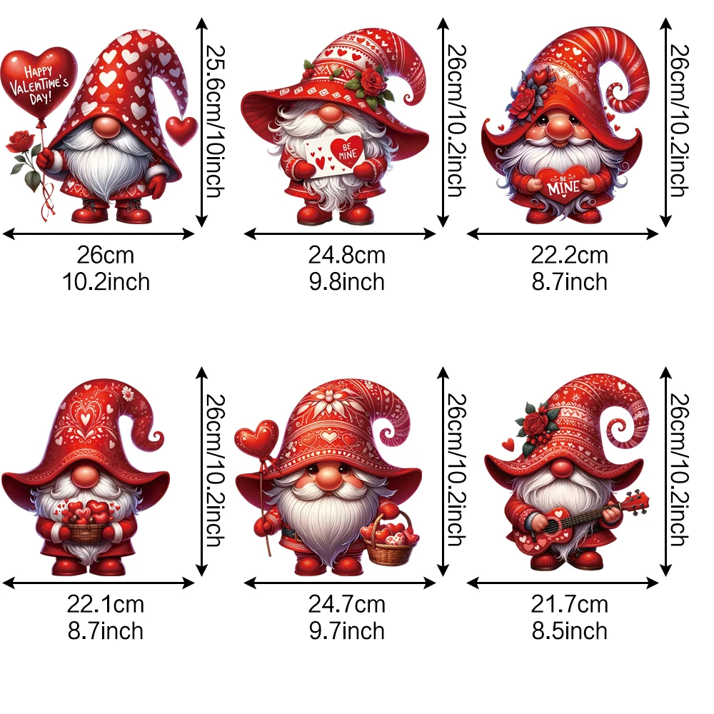 花を持ってバレンタインデーを愛する小さな小人、ステッカーを転写し、手動アイロンに適しています、DIY、1セットあたり6個