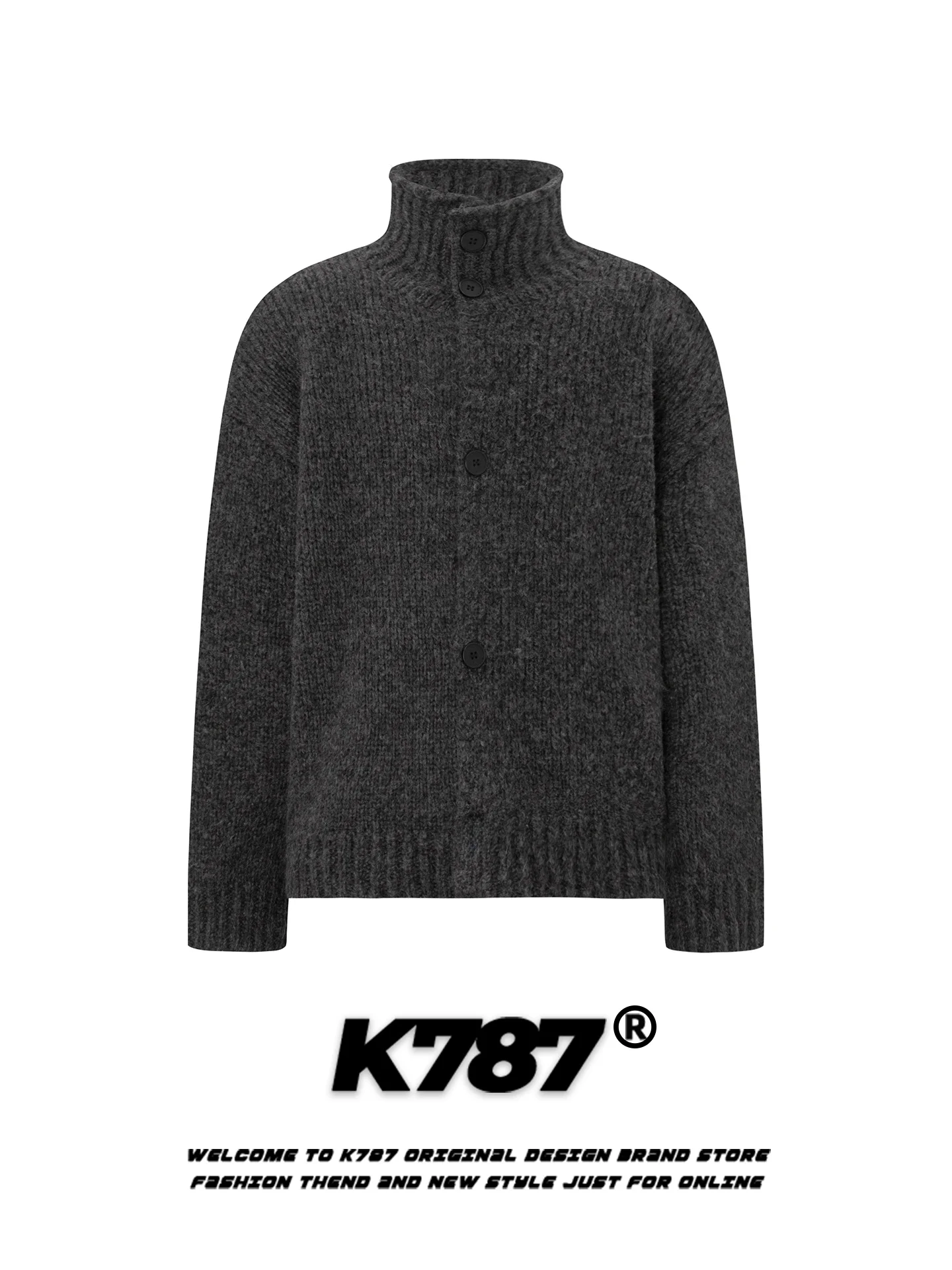 

Вязаный свитер K787 в американском ретро-стиле с высоким воротником, свободный теплый зимний кардиган для пар, цветной трикотаж