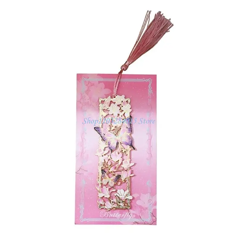 

R6FF Hollow Butterfly Floral Metal Bookmarks Floral Theme Bookmarks with Tassels Novel Page Marker for Teacher Book Lover