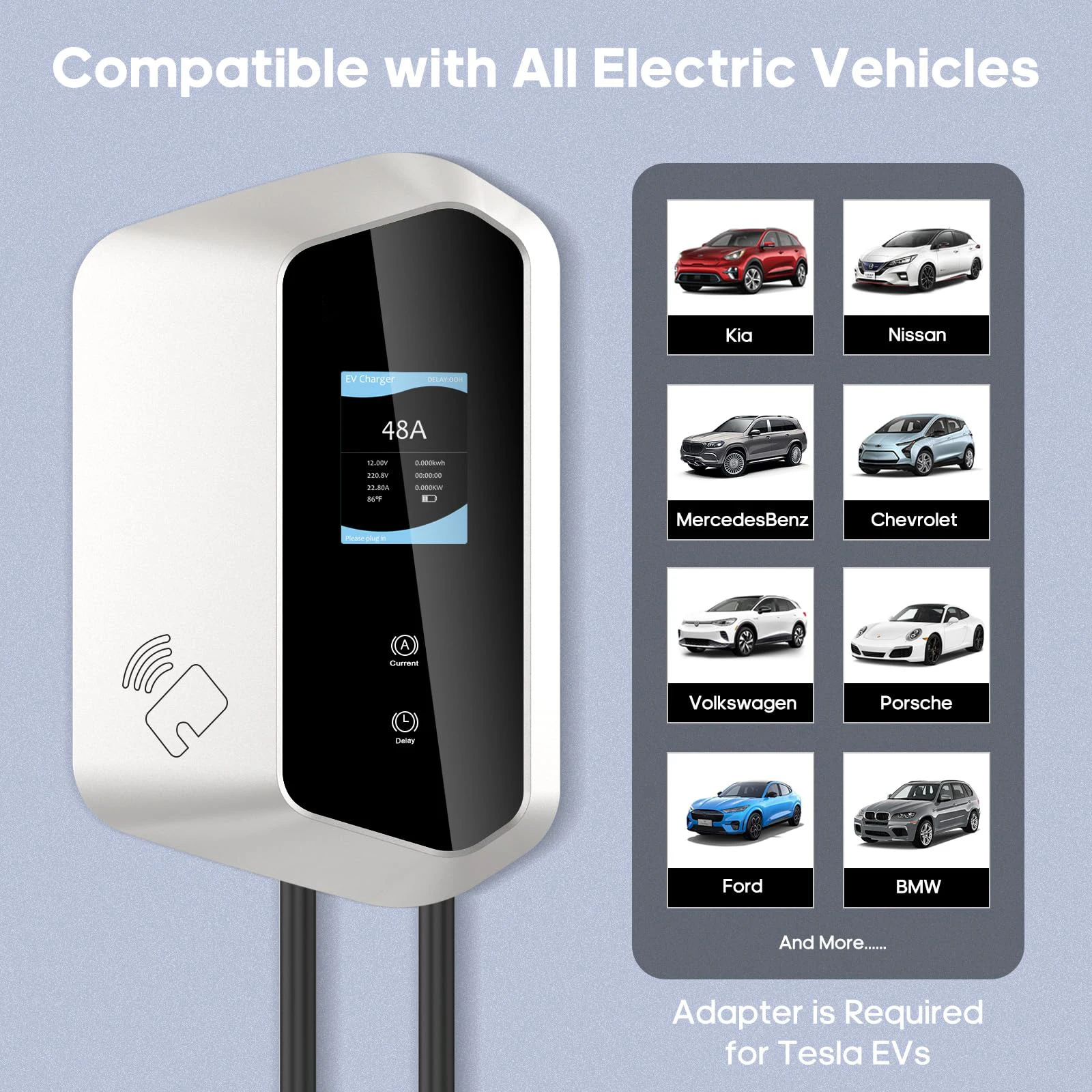 kINLANAO EV Charger Type1 Cable j1772 Socket 48A Single Phase EVSE Wallbox Charging Station APP Control for Electric Car