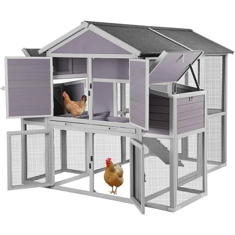 

Super Large Chicken Coop - Outdoor Chicken Tractor with 2 Large Nesting Box, Wooden Hen House with Waterproof Asphalt Roof, Poul