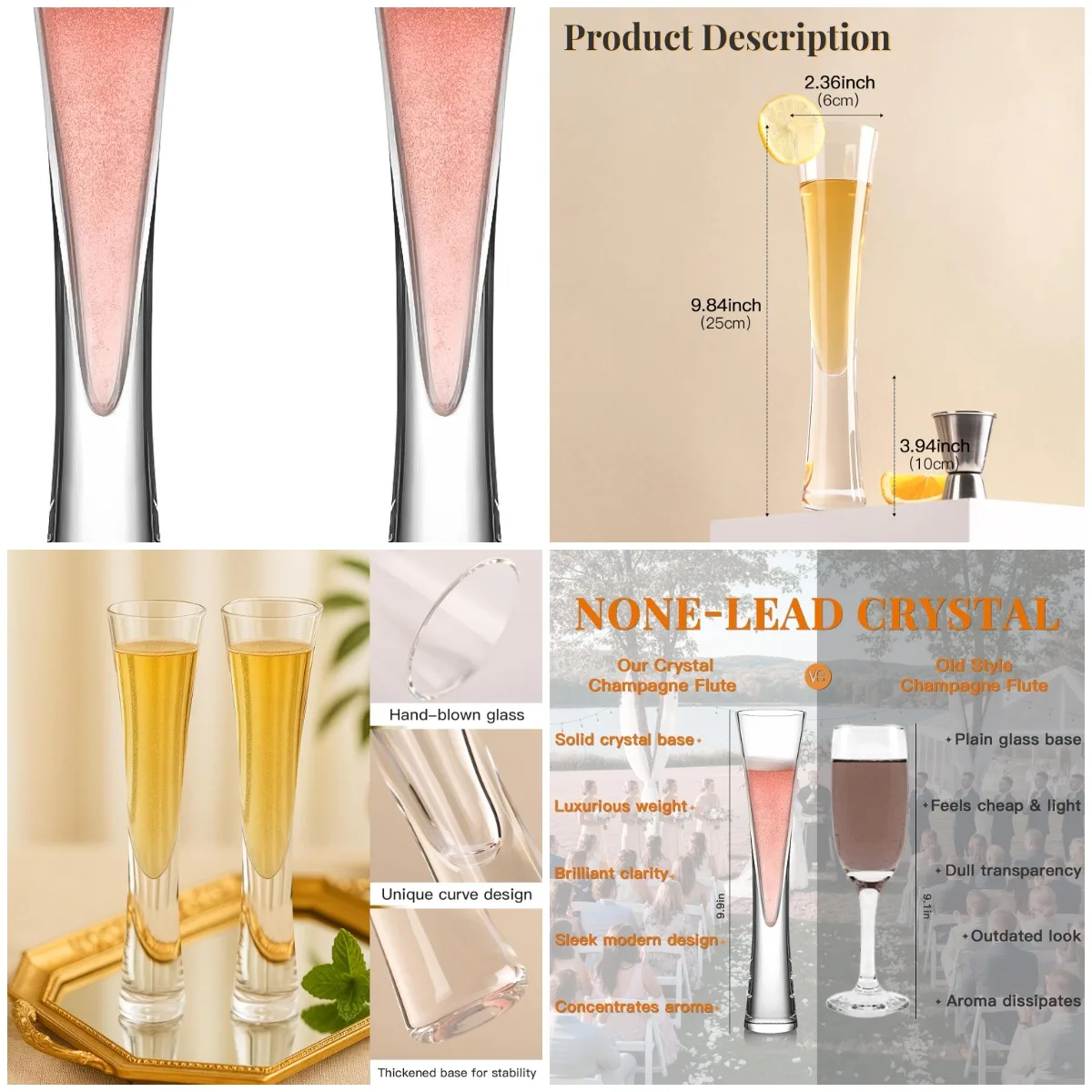 

Champagne Flutes Set of 2 – Elegant 5oz Prosecco Glasses for Toasting & Celebrations