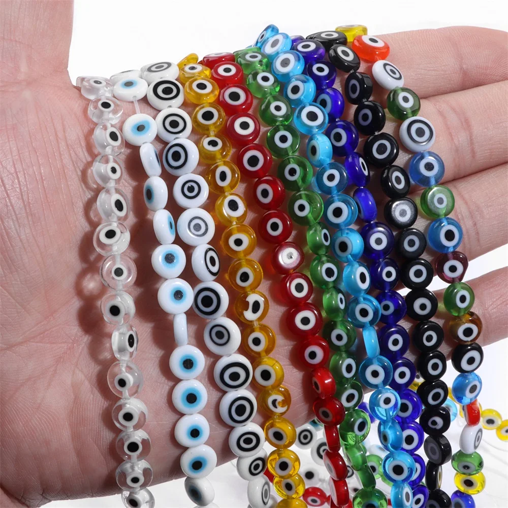 Rondelle Multicolor Evil Eye Beads Oval Charm Round Flat Glazed Glass Lampwork Turkish Eye Beads for Jewelry Making DIY Bracelet