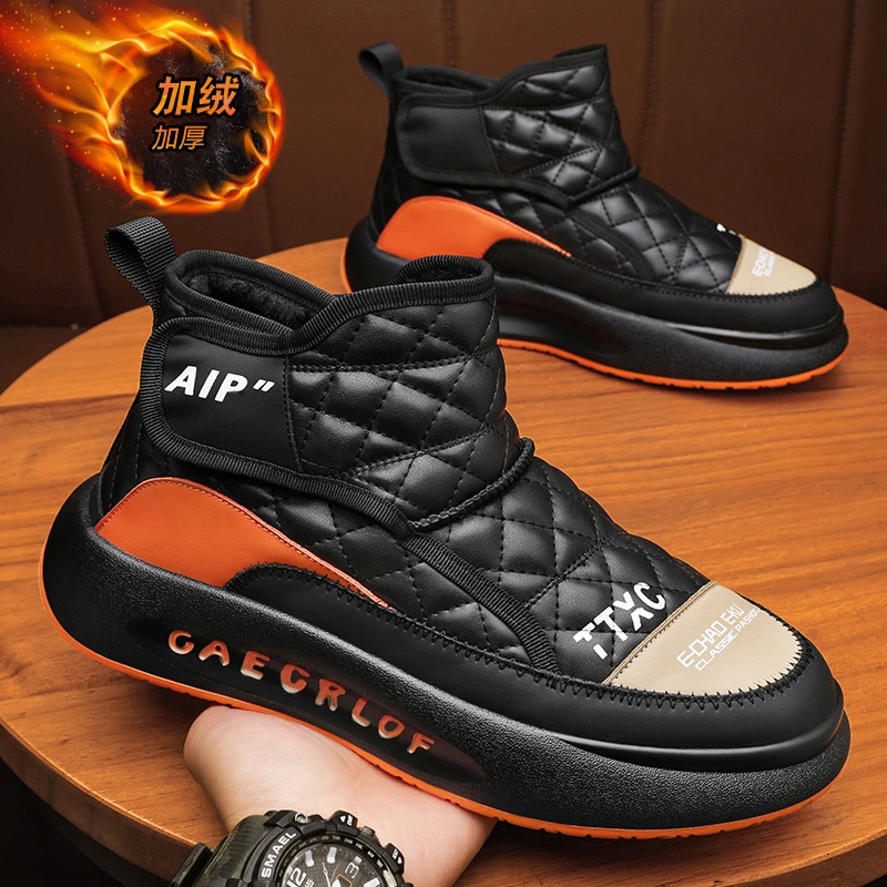 Male Easy Clean Slip On Ankle Snow Boots Light Faux Suede Upper Contoured Cushion Sole Cold Season Daily Walking Shoes