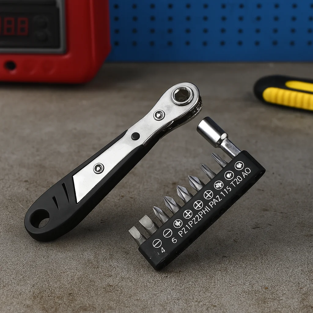 Right Angle Screwdriver Set, Mini Ratcheting 90 Degree Offset Wrench Kit, Pocket Tool for DIY Repair, Low Profile Bit Socket