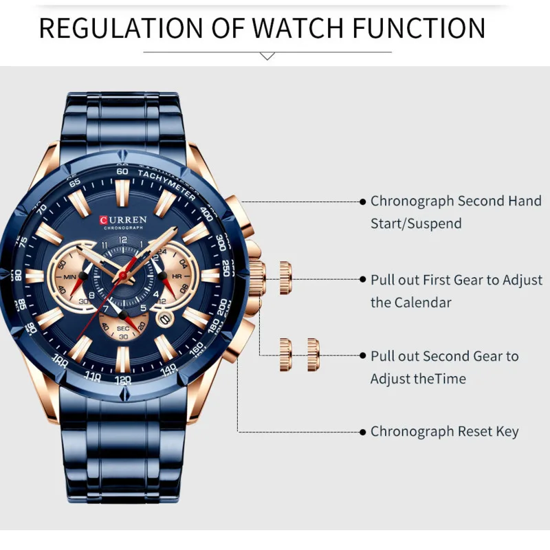 CURREN-Reloj de lujo para Hombre, cronógrafo de alta calidad, luminoso, resistente al agua, para negocios