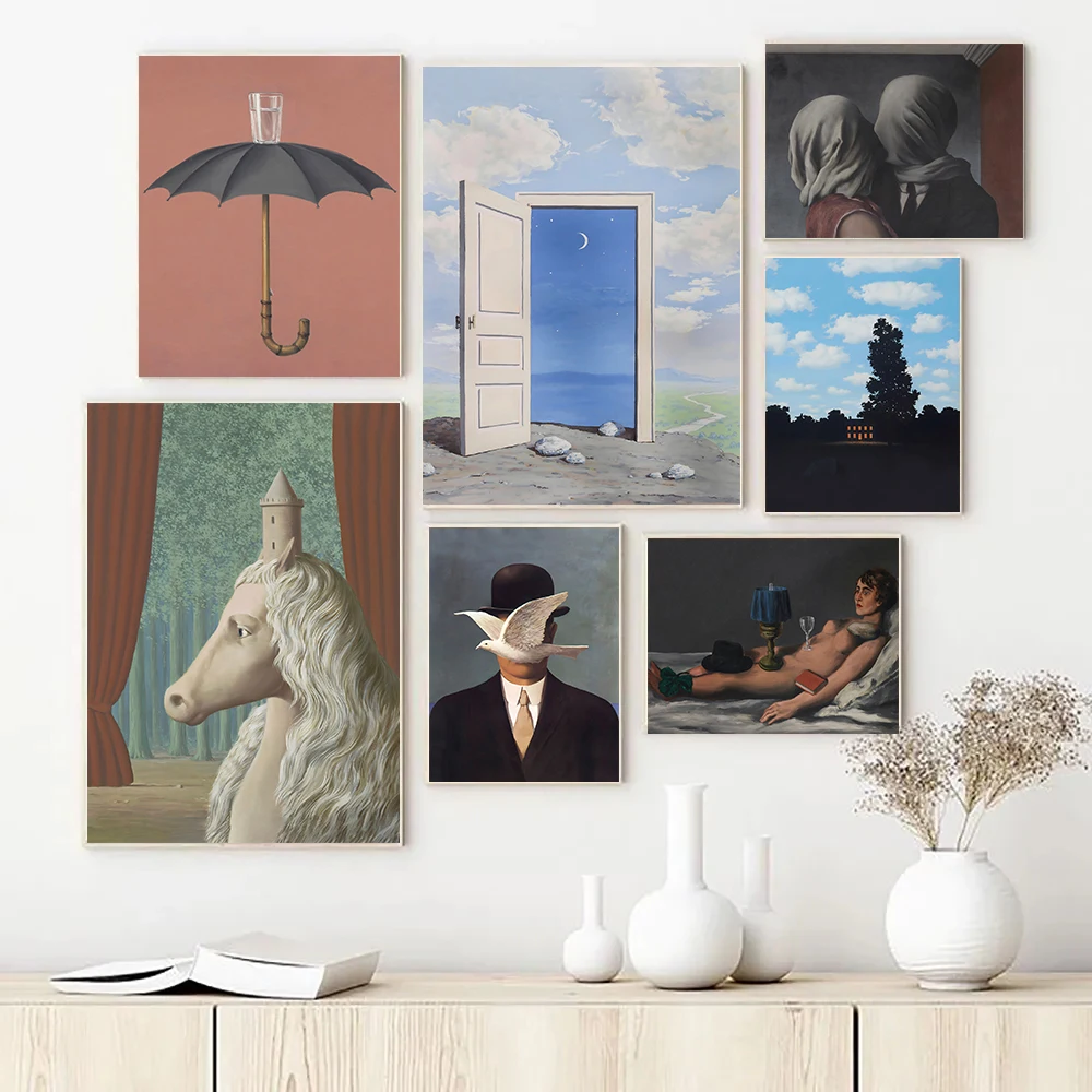 Póster Surrealista de la Serie Rene Magritte, Hombre con Paloma, Puerta al Cielo Nocturno, Impresiones Modernas en Lienzo, Cuadro Decorativo para Pared, Decoración del Hogar