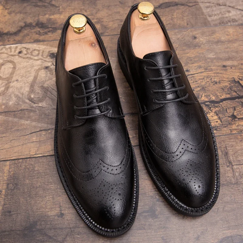 

High Quality Dress shoes Man Retro Casual Business Oxfords Leather Shoes For Men Wedding Formal Social Leather Brogues Shoe Male