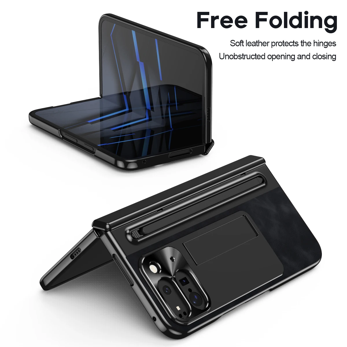 With Touch Pen For Google Pixel Fold 2 Case Leather Hinge Folding Cover Stand 360 Full Screen Protection Tempered Glass Film