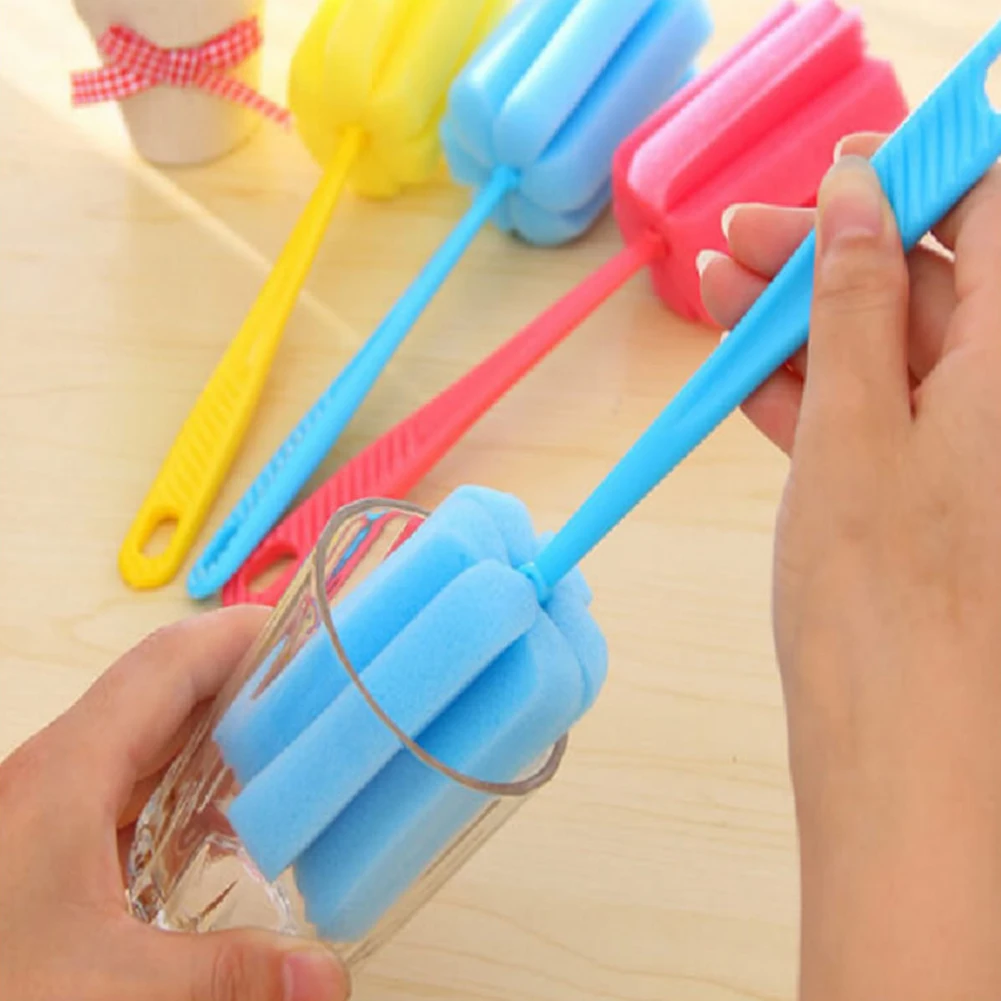 3pcs Sponge Cleaning Brush Home Kitchen Cleaning Accessories Long Handle Brush Bottle Cup Glass Washing Clean Tool Cleaner Brush