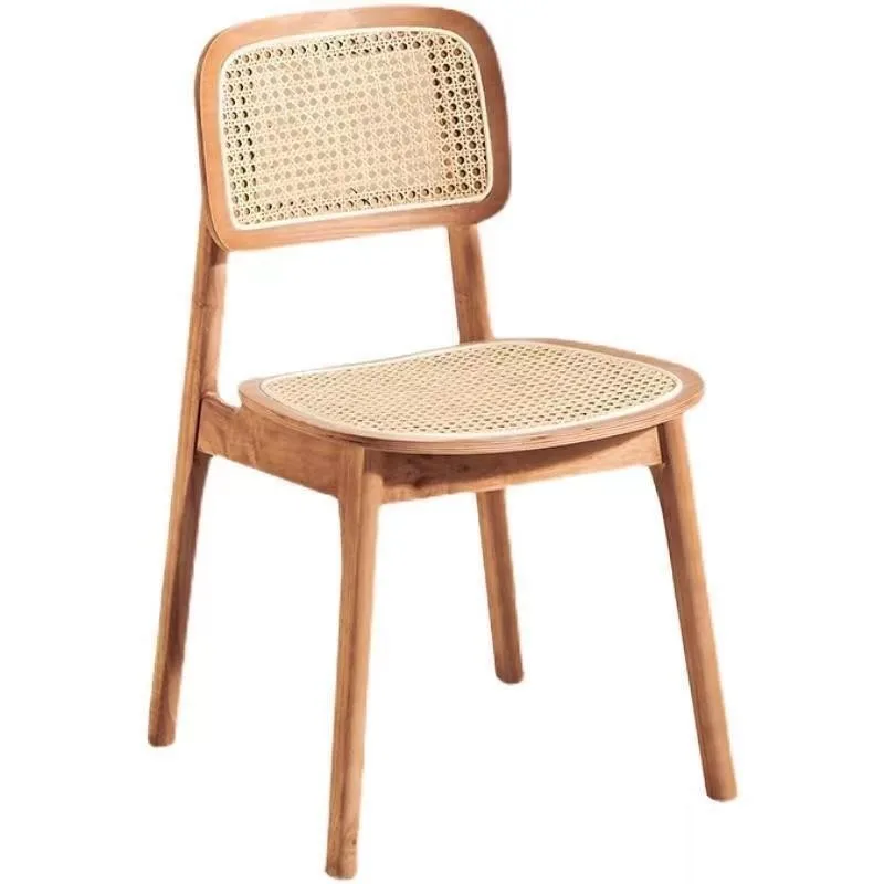 IHOME Solid Wood Dining Chair Scandinavian Rattan Woven Chair Changdigar Table Stool Household Back Chair French Retro Furniture