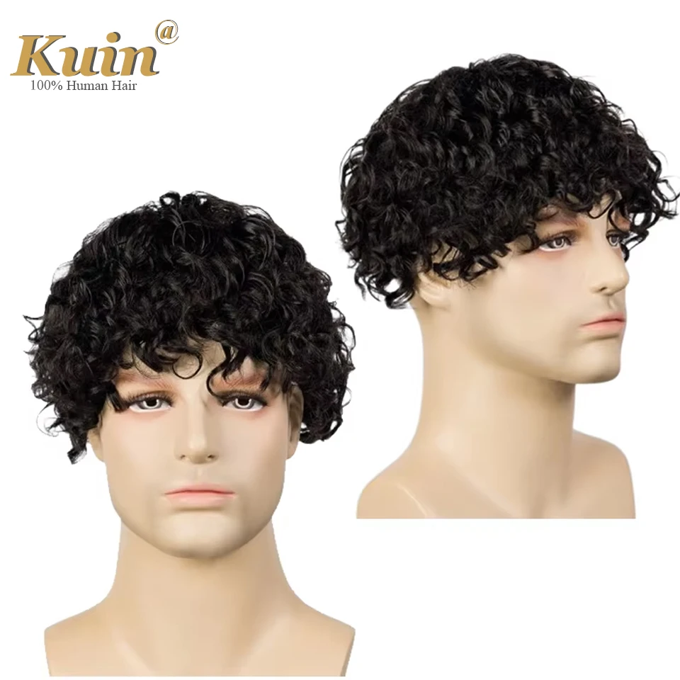 Black Men Curly Human Hair Mono NPU Durable Natural Color Hair Replacement Hair Prothesis System 20mm Deep Curly Men's Toupee