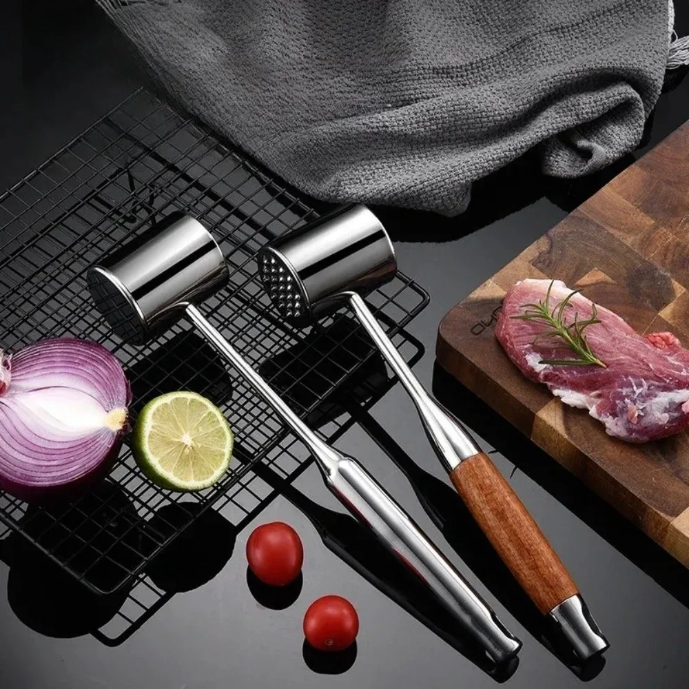 Stainless Steel Meat Hammer Non-slip Double-side Kitchen Beef Hitting Tool Hanging Hole Textured Sides Loose Meat Tenderizer