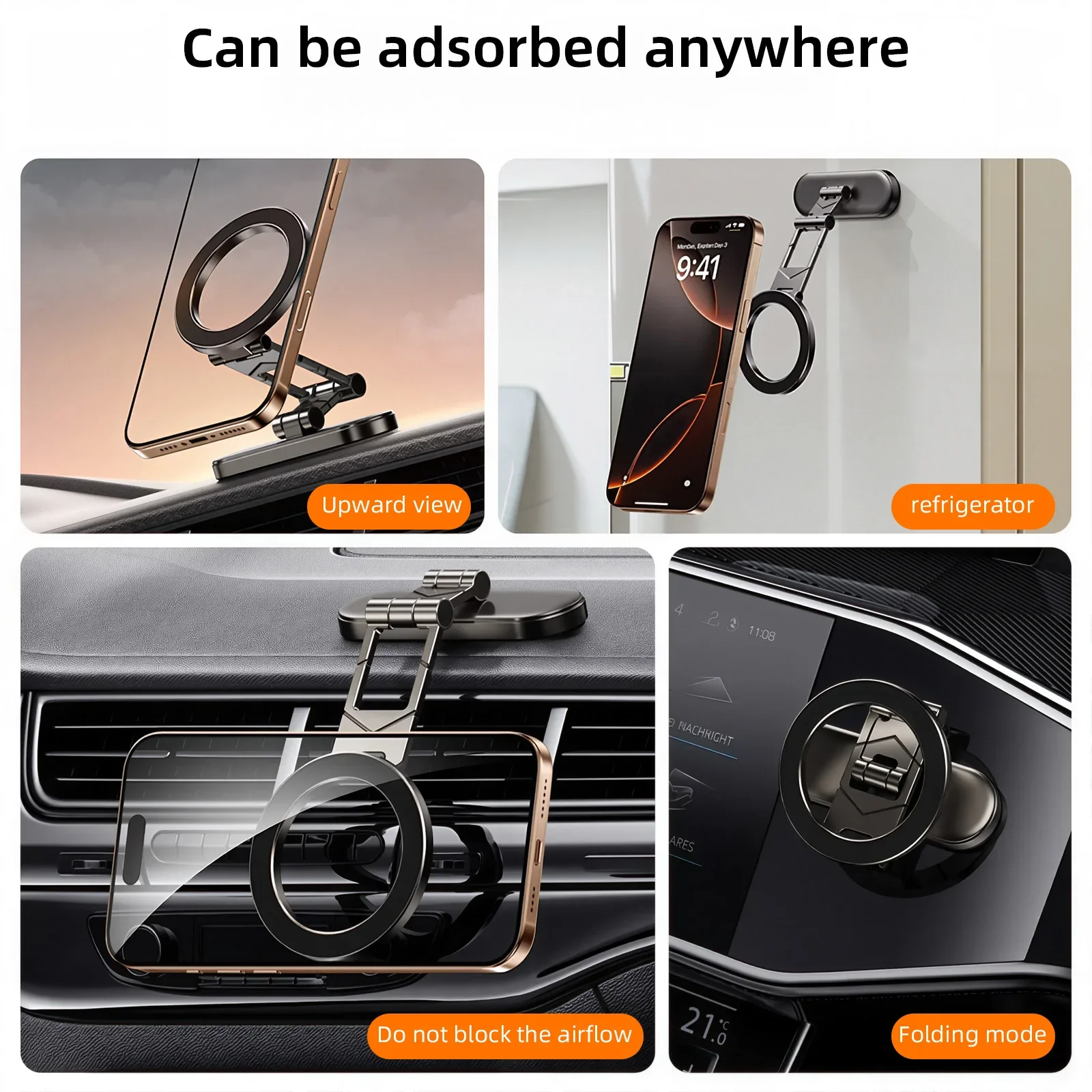 Dual Side Magnetic Phone Holder Magsafe Car Holder Mount Dashboard 360 Rotation Phone Holder for iPhone 16 15 Android