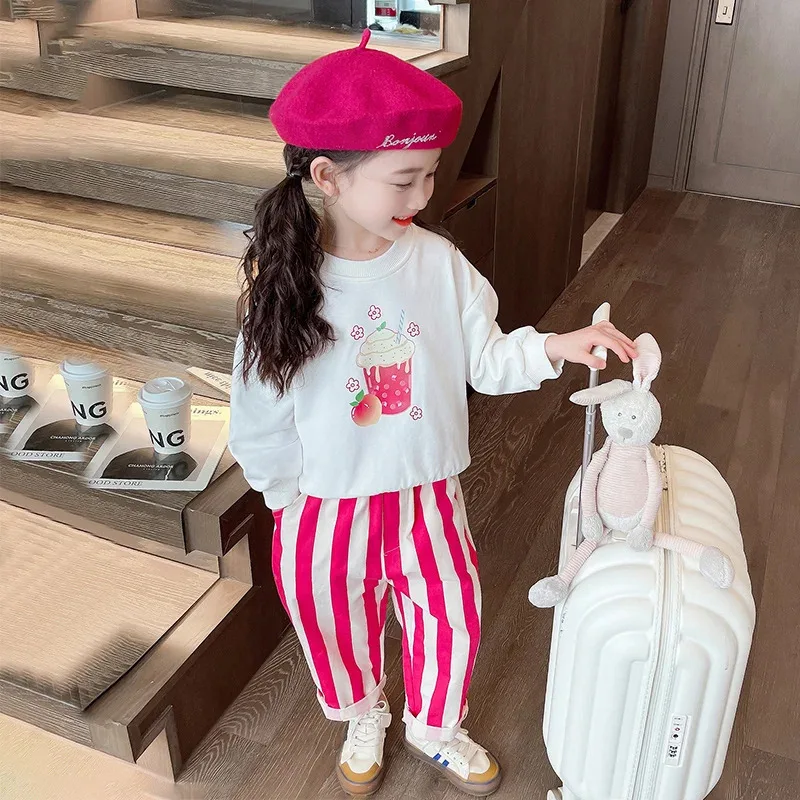 Conjuntos de ropa de primavera para niñas, jersey para niños, sudadera, pantalones a rayas, traje de 2 uds., ropa para niños, trajes, chándales para bebés, ropa deportiva