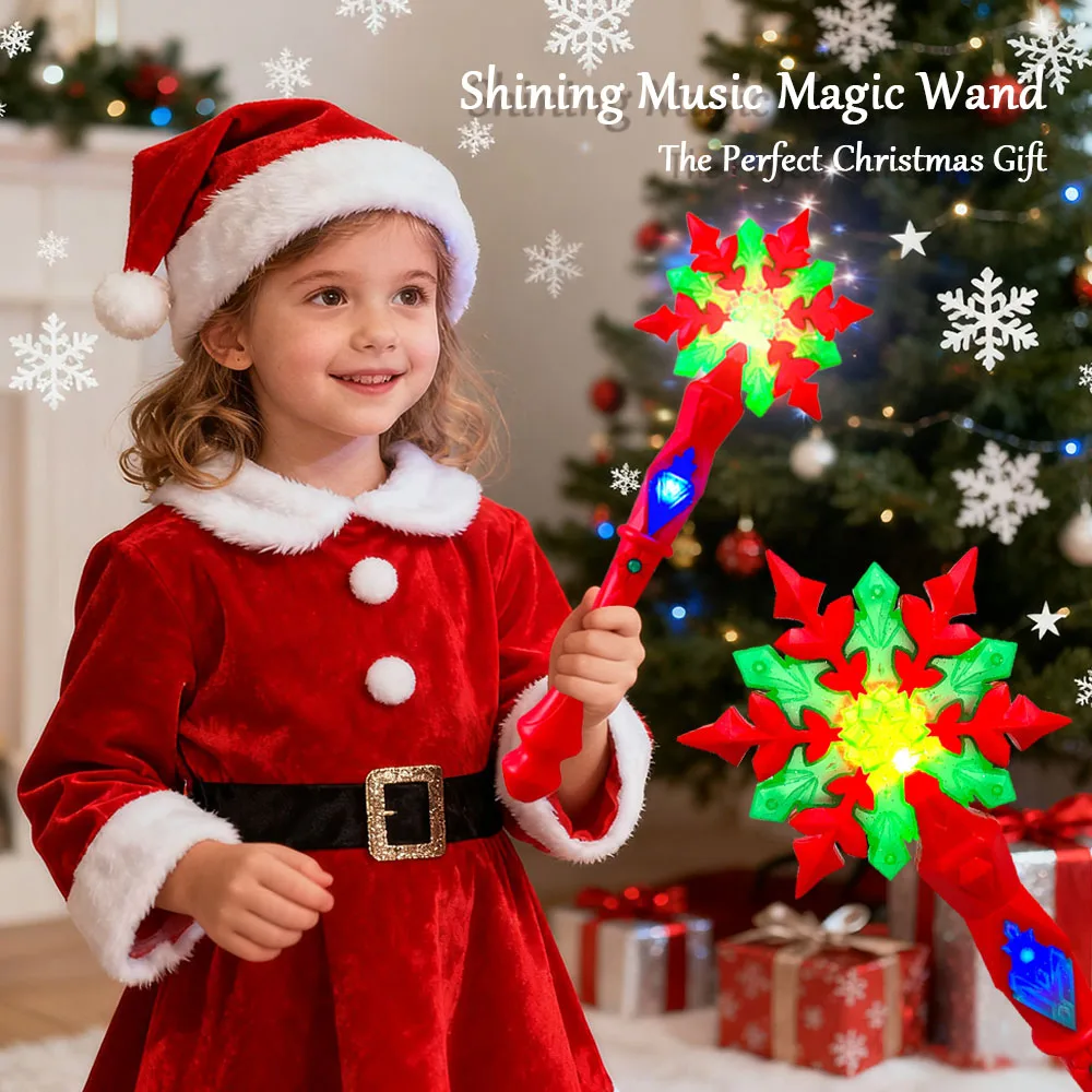 Children's Christmas Snowflake Magic Wand, with Led Lights and Music, Girls' Sparkling Fairy Wand, Christmas Costume Props, Princess Toys, Christmas Gifts, Holiday Gifts, Birthday Gifts