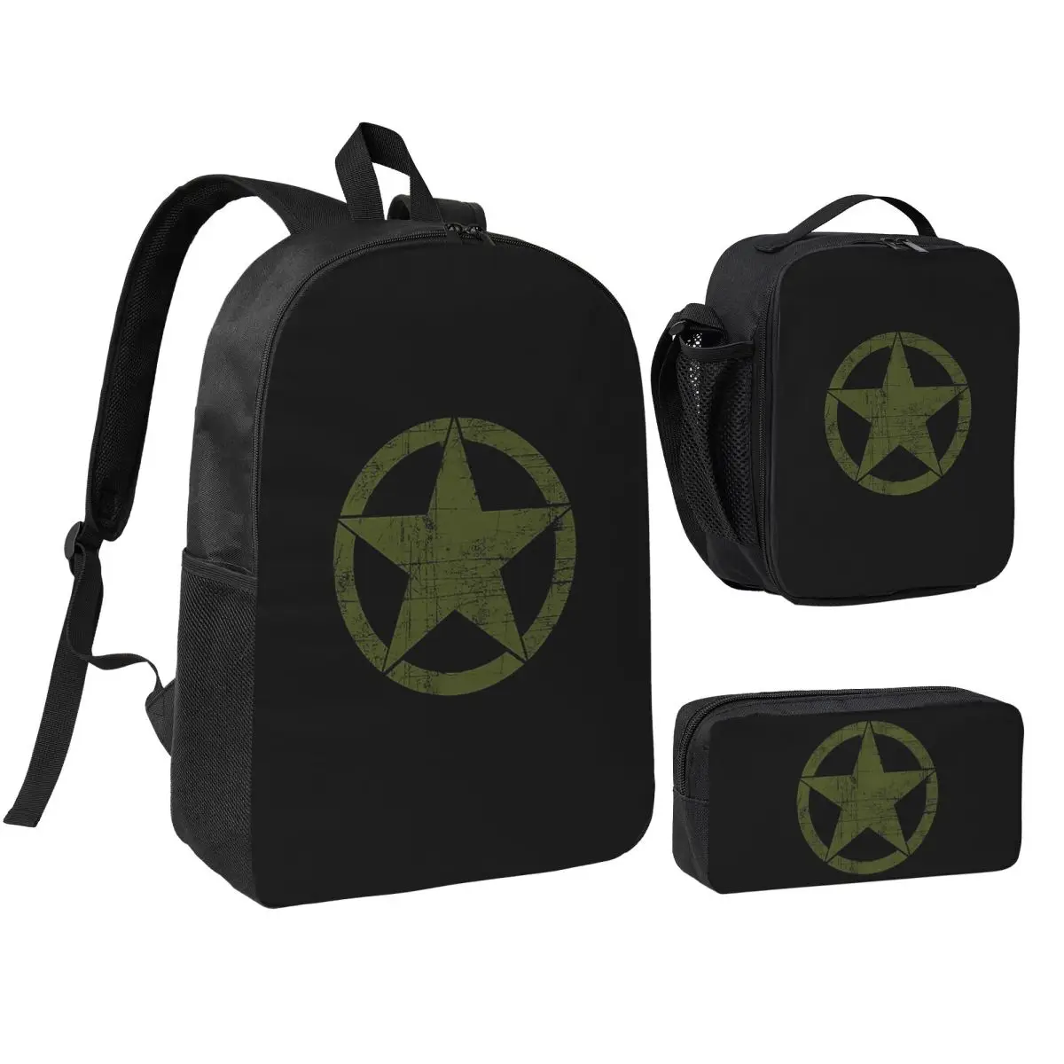 

US Army Star Logo Backpack Student Boys Girls BookBag School Bag Laptop Shoulder Bags 3ps Insulated Lunch Bag Pencil Case