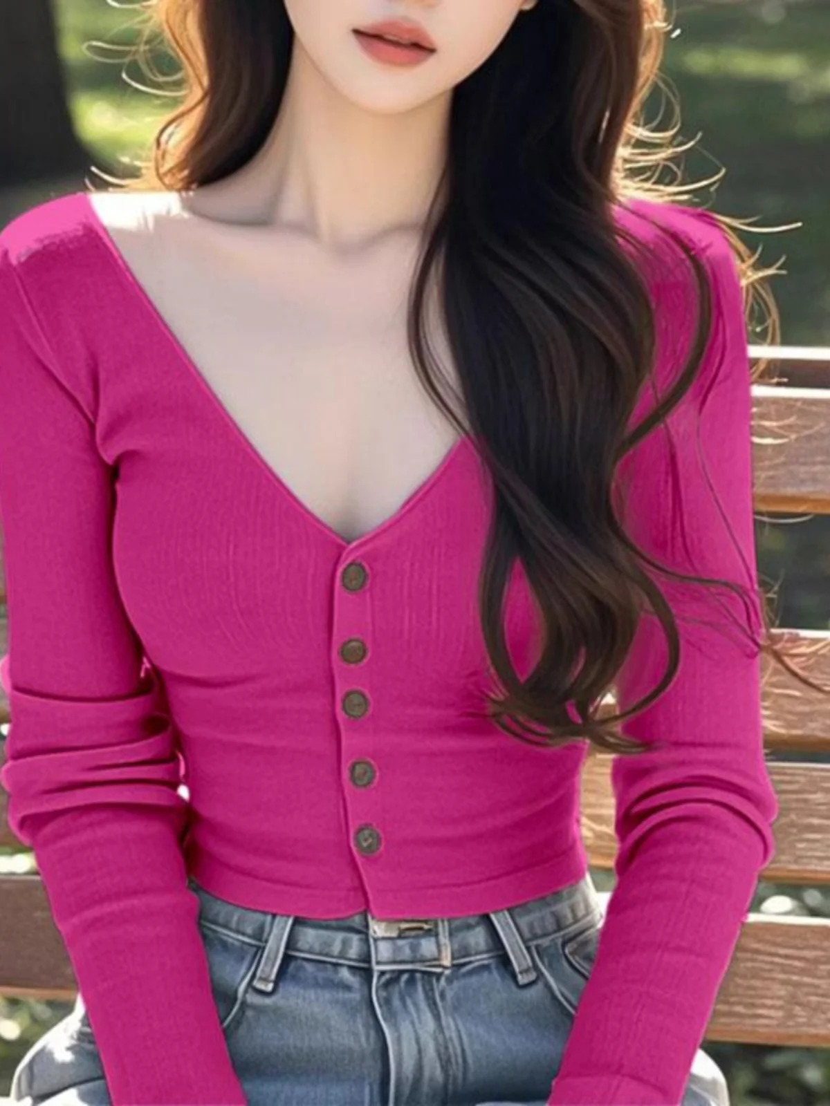 

Шикарный сладкий пряный женский длинный све V-Ne Slim Fit Base irt Осень-зима ort Design Sense Waist Inward ort Top