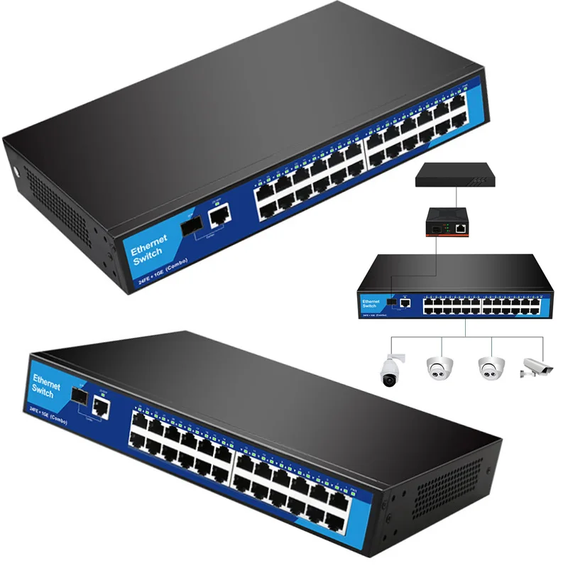 

Адаптер интернет-сплиттера RJ45, сетевой коммутатор, Ethernet-коммутатор, гигабитный сетевой коммутатор, 24 порта, 10/100 м + 2 порта, гигабитный + 1 SFP, утюг