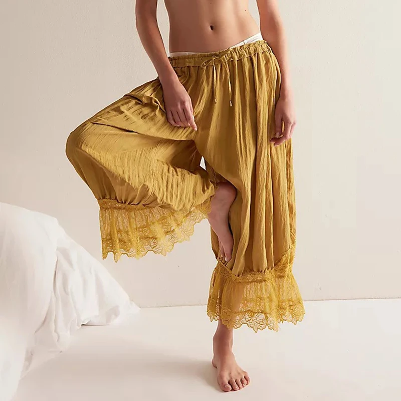 

Women Lace Trim Pants Vintage Pettipants Long Bloomers Pants Under Dress Pantaloons Y2K Capri Pajamas Cute Ruffle Pumpkin Pants