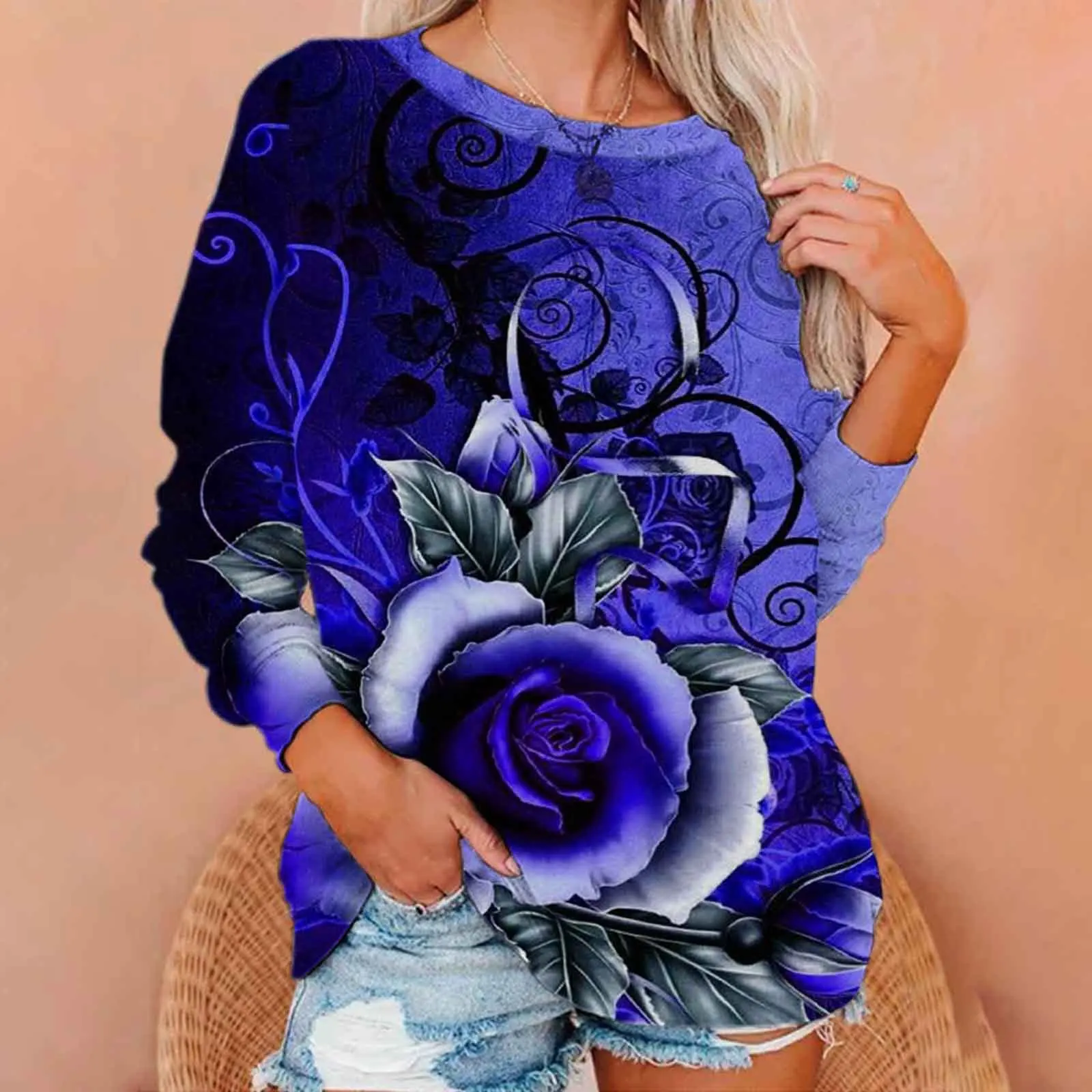 Mode Bloemen Bloem 3D Print Sweatshirts Vrouwen Raglan Lange Mouwen Hoodie Casual Trui Harajuku Y2k Tops Vrouwelijke Kleding
