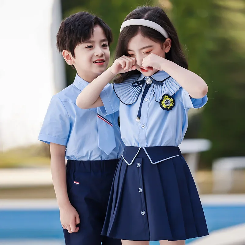 Kindergarten children's summer class uniform set primary school summer college British style short-sleeved garden uniform