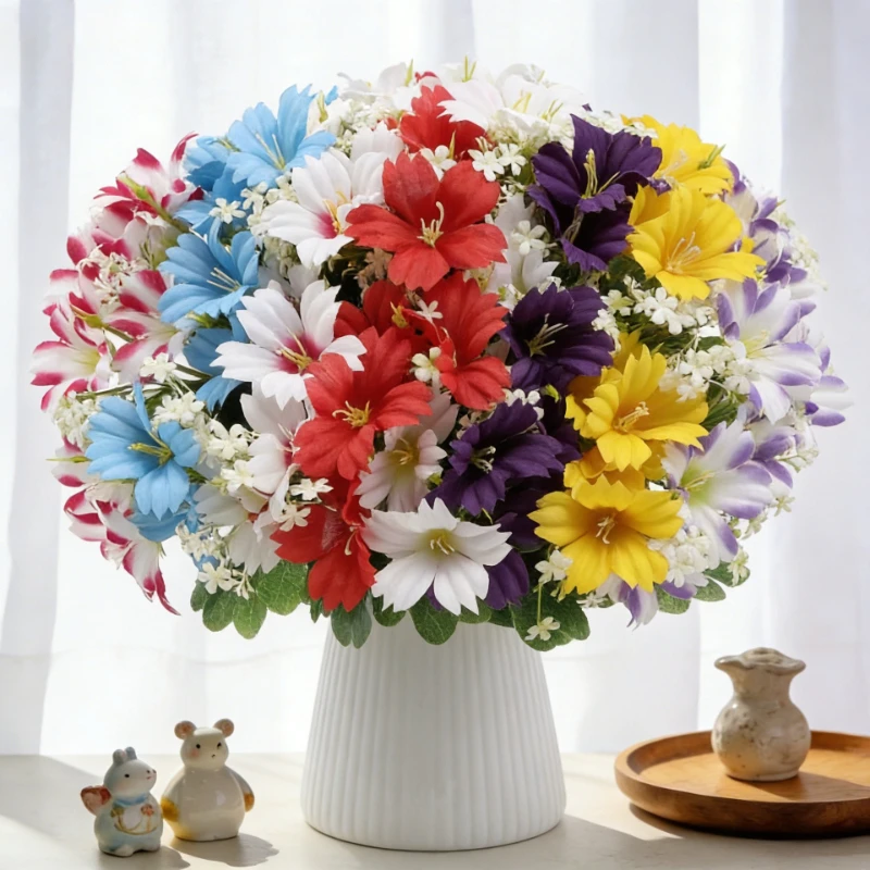 12 Stück Künstliche Blumen Seiden-Morgenblumen Heimdekoration Kunstblumen Hochzeits-Simulation 5-Köpfiger Rosa Petunien-Strauß – Detail 1