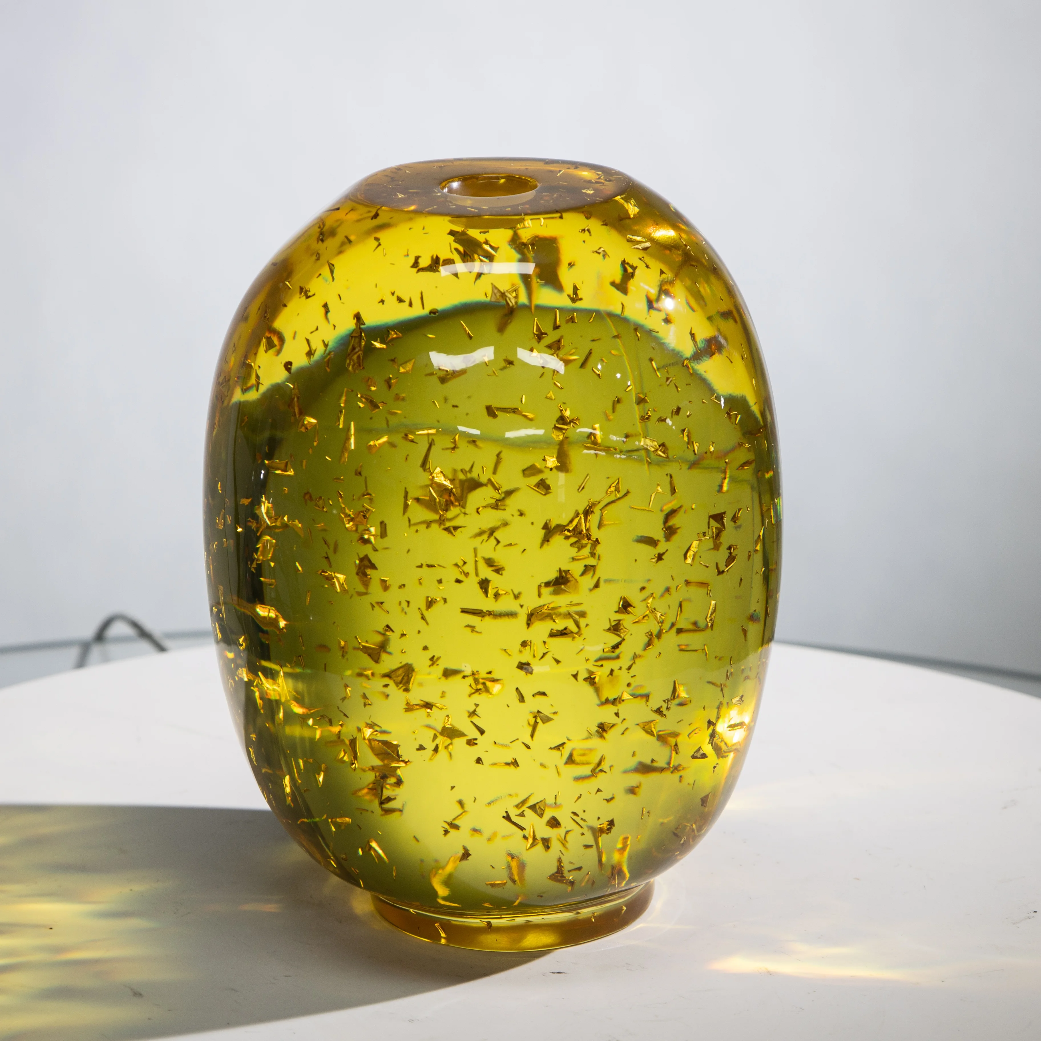*&z Fa Transparent Resin Irregular Eco-Friendly Hand-painted Folk Art Christmas Sculpture Model Yellow Amber~.