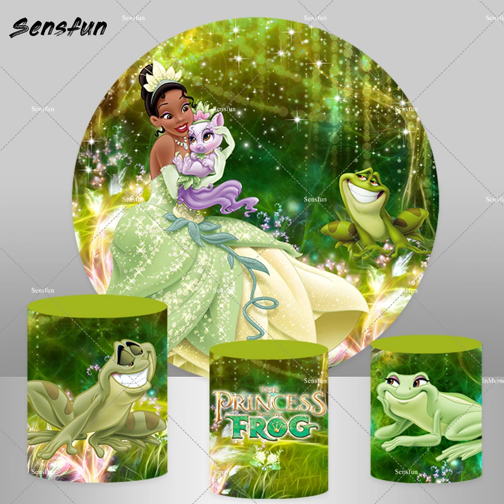 

Круглый фон для вечеринки по случаю дня рождения Диснея «Принцесса и лягушка», сказочные чехлы для девочек, круглый фон