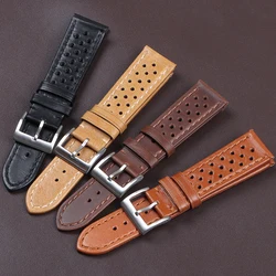 Handmade Watch Strap 18mm 20mm 22mm for Women Men Leather Strap Black Brown Khaki Breathable Universal Watchbands Bracelet