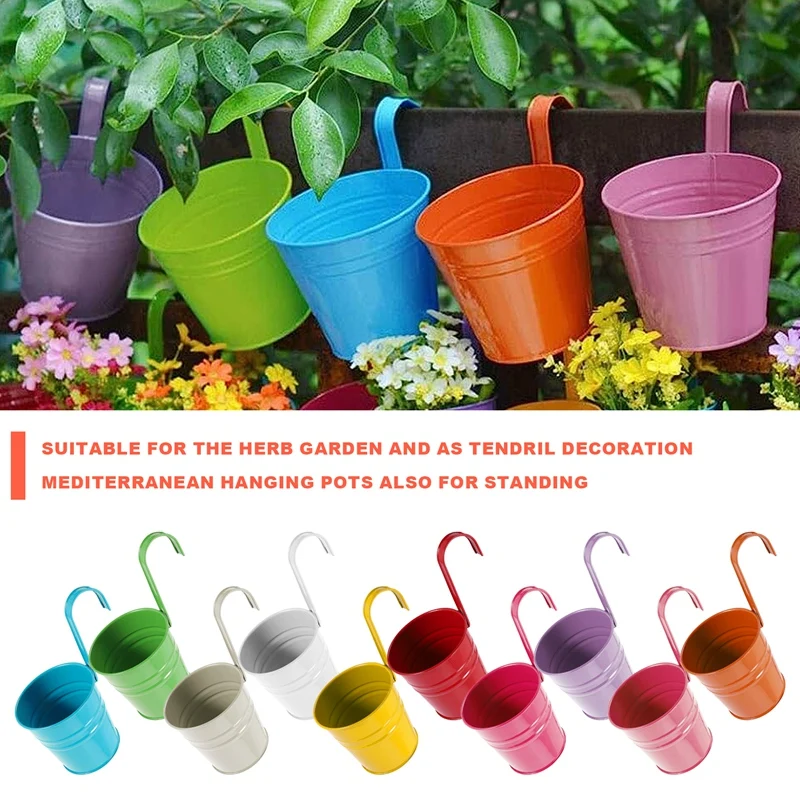 10 Piece 13Cm Balcony Pot Flower Pot Hanging Pot Balcony Garden Pots Wall Planter With Mini Tool