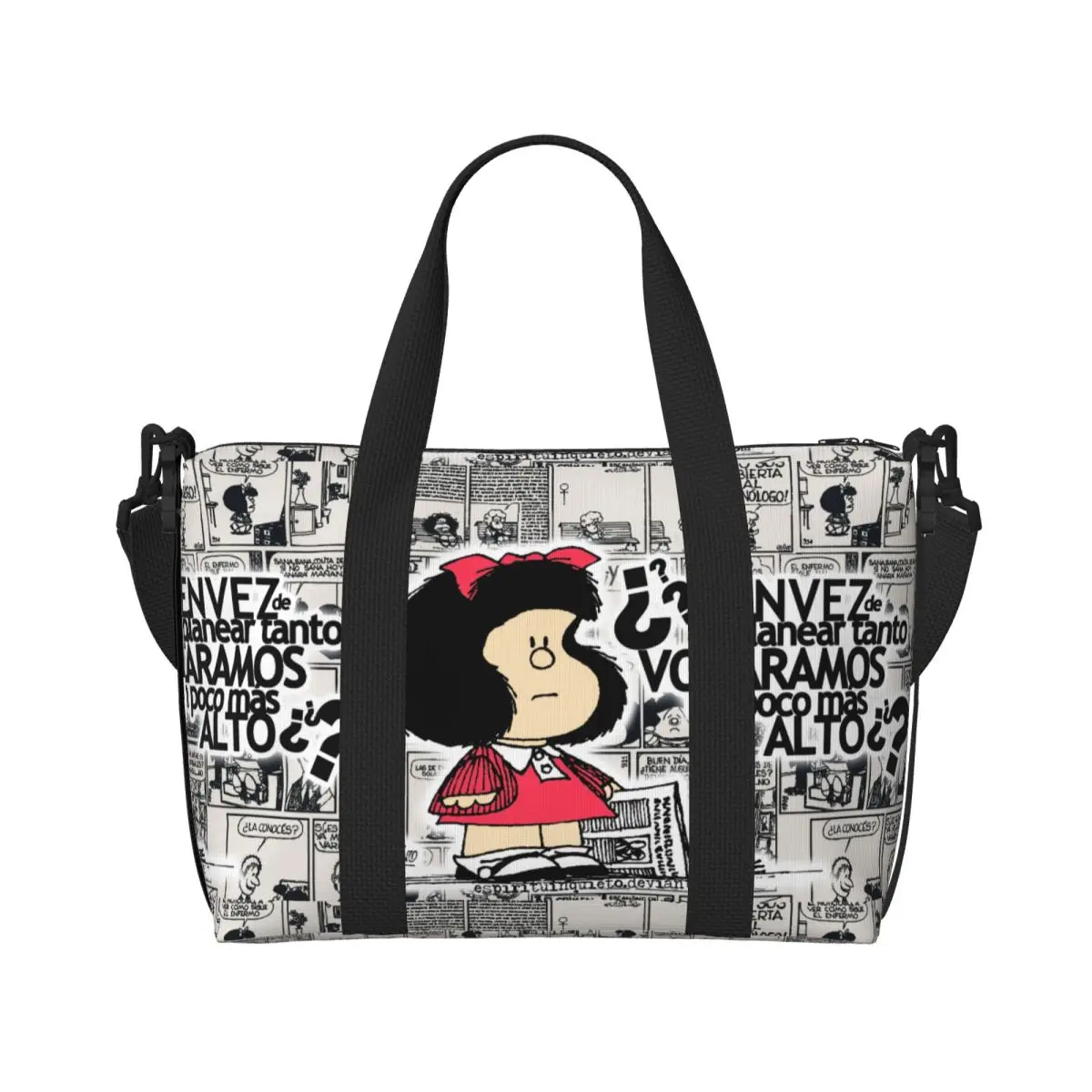 Custom Mafalda Cartoon Tote Bag for Women Large Capacity Anime Gym Beach Travel Bags