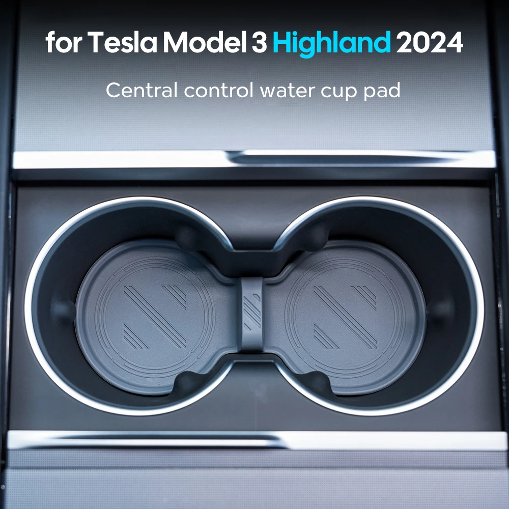 For 2024 Tesla Model 3 highland Water Cup Mat Coasters Slots Non-Slip Mat Waterproof Drink Pad Car Silicone Interior Accessories