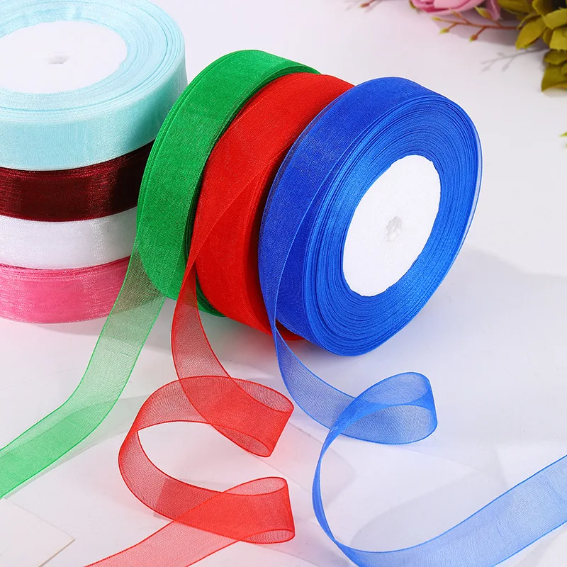 50Yards/Roll Red Organza Ribbon Rolls 12/15/20/25mm Ribbons For Decorating Gifts, Flower Decoration, Gift Packing, DIY Handmade