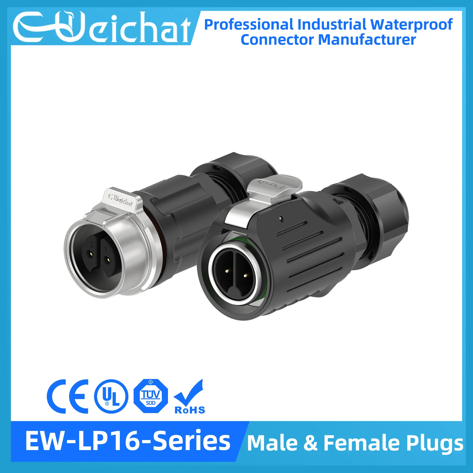 

EW-LP16 Waterproof Connector IP68 Industrial Circular Aviation Electrical Metal Shell Connector M16 2-9 Pin Male & Female Plug