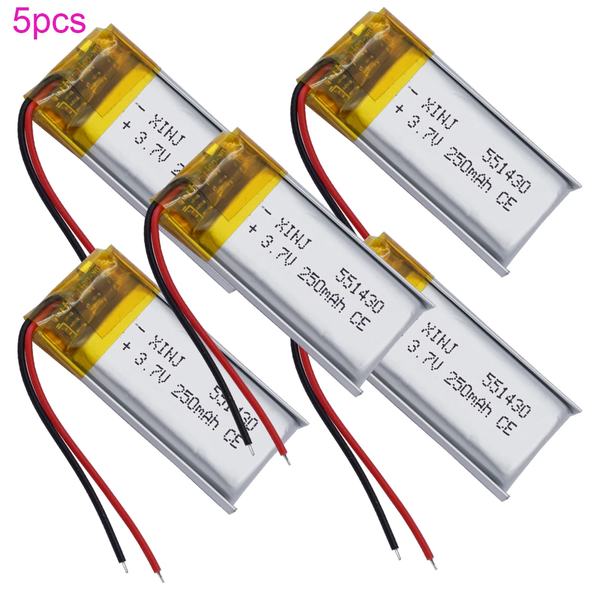 5pcs 3.7V 250mAh 0.92Wh 551430 Rechargeable Li-Polymer Lipo Li Battery For Bluetooth Earphone Speaker Glasses Driving Recorder