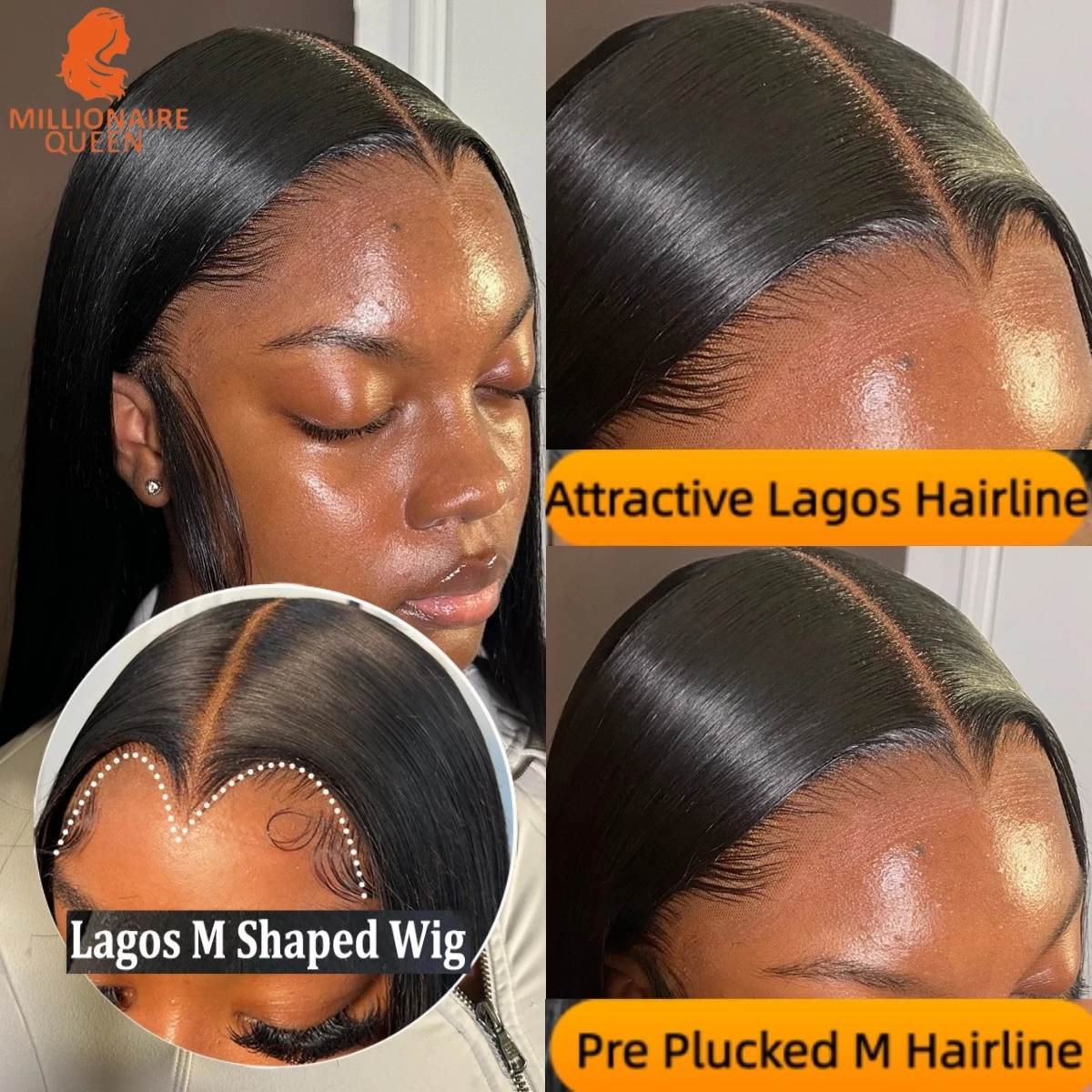 المليونير الملكة الاتجاه الجديد لاغوس شعري 200% مستقيم 13x6 الدانتيل أمامي غلويليس شعر مستعار 100% شعر الإنسان قبل قطعها امرأة الباروكات #1